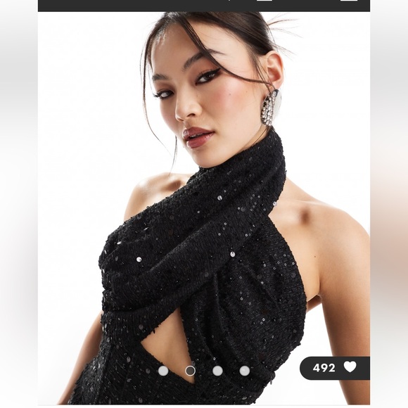 Heiress Beverly Hills boucle halterneck corset ruffle mini dress sequin black - Picture 3 of 13